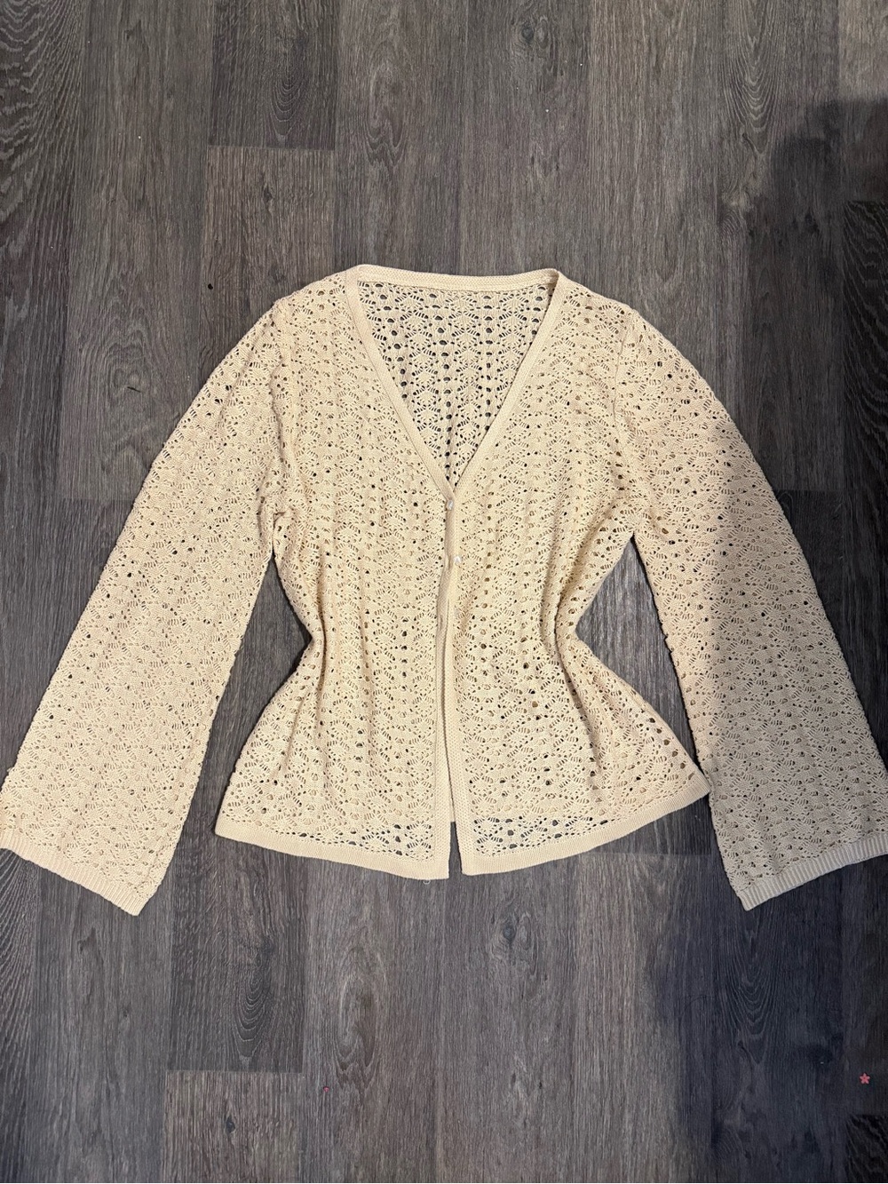Cream Crochet Knit V-Neck Boho Cardigan